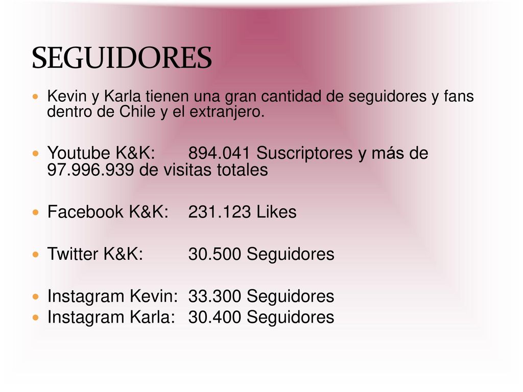 SEGUIDORES Kevin y Karla tienen una gran cantidad de seguidores y fans dentro de Chile y el extranjero.