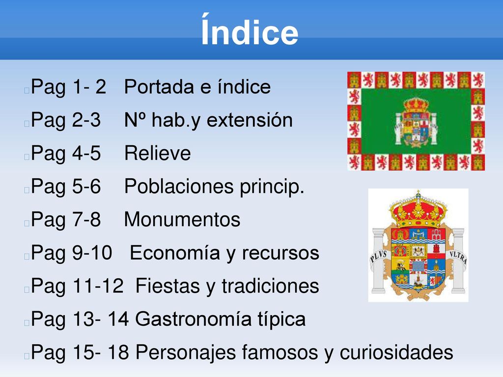 Índice Pag 1- 2 Portada e índice Pag 2-3 Nº hab.y extensión