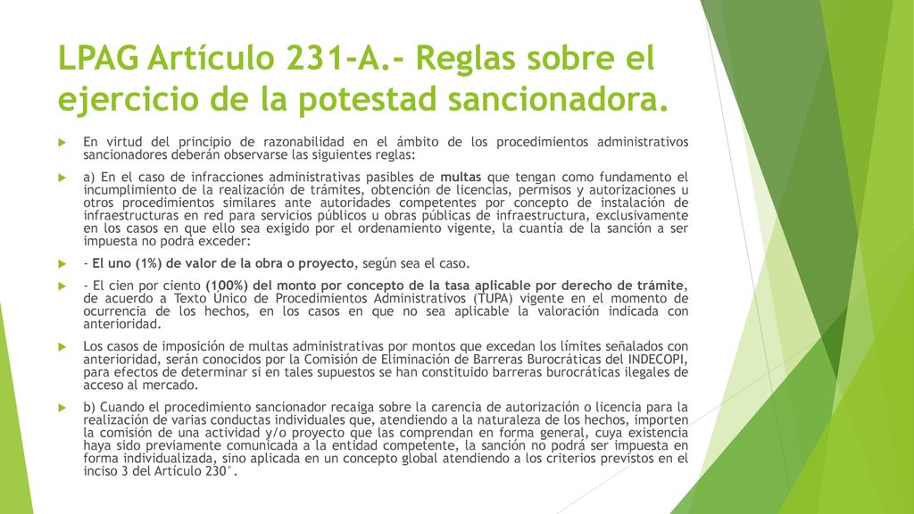 LPAG Artículo 231-A.- Reglas sobre el ejercicio de la potestad sancionadora.