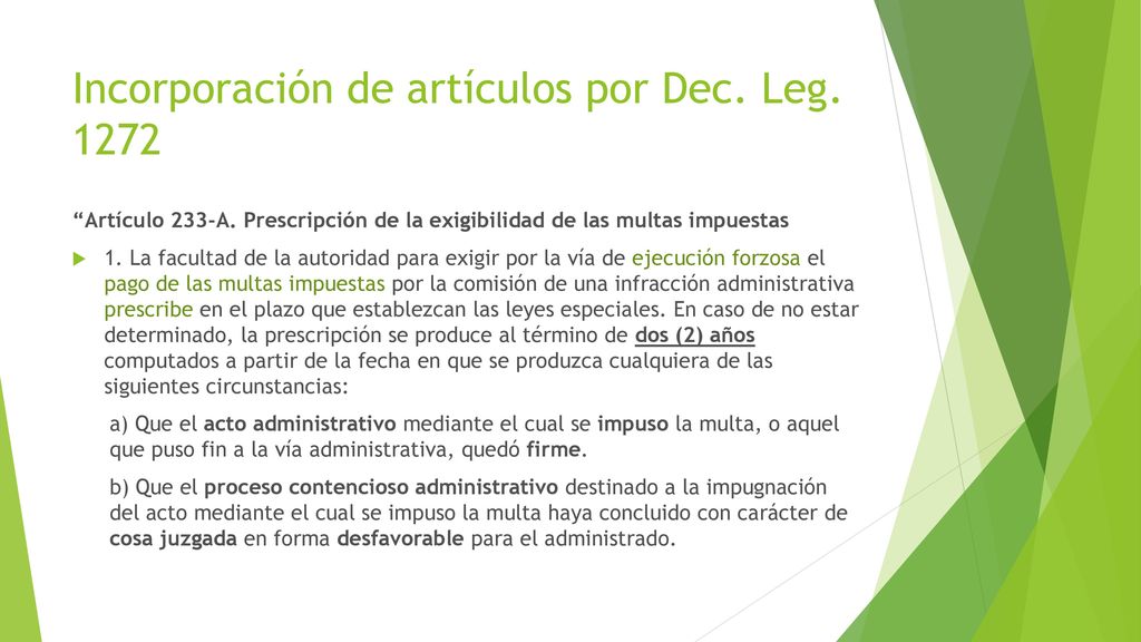 Incorporación de artículos por Dec. Leg. 1272
