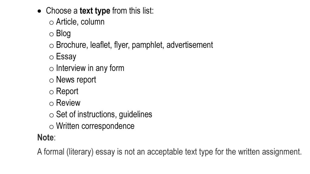 Choose a text type from this list: