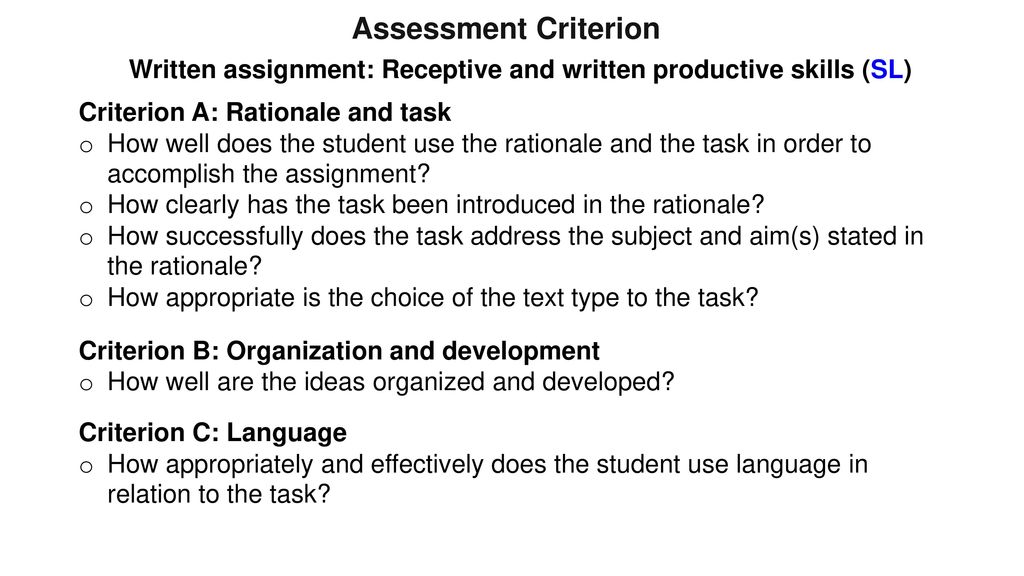 Written assignment: Receptive and written productive skills (SL)