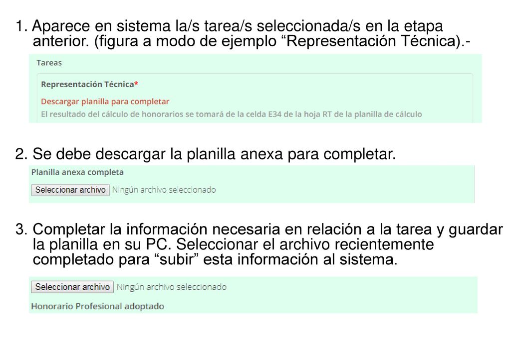 1. Aparece en sistema la/s tarea/s seleccionada/s en la etapa anterior