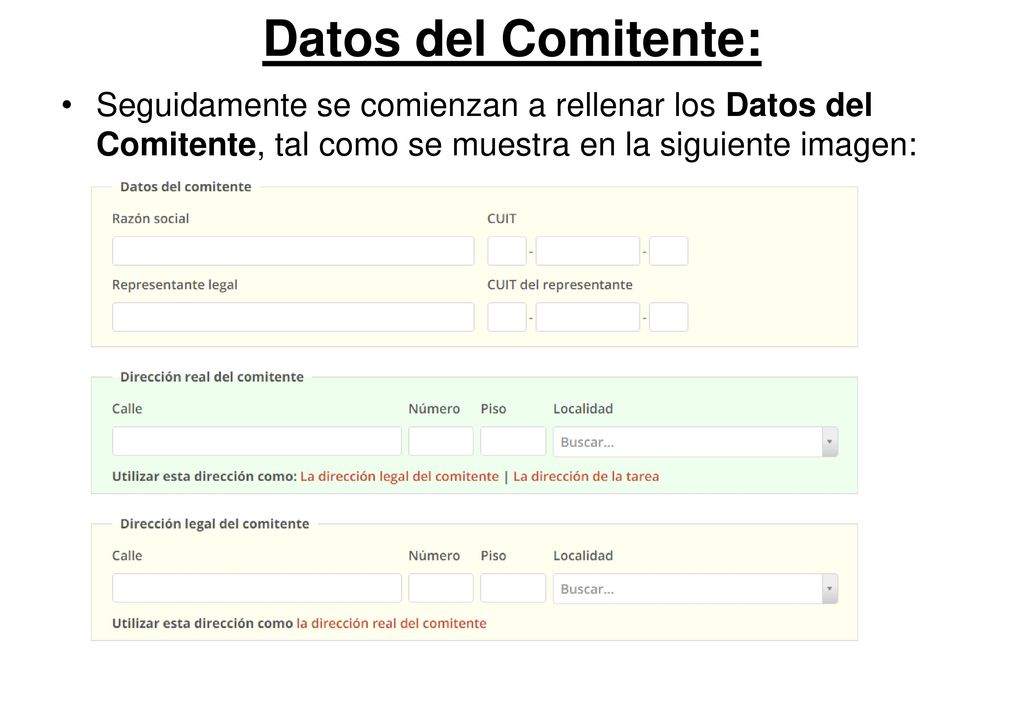 DISTRITO IV Datos del Comitente: Seguidamente se comienzan a rellenar los Datos del Comitente, tal como se muestra en la siguiente imagen: