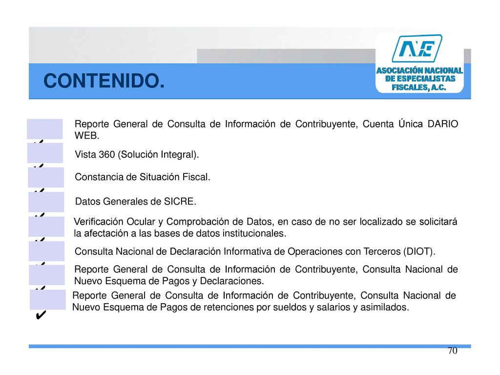CONTENIDO. Reporte General de Consulta de Información de Contribuyente, Cuenta Única DARIO WEB. ✔ ✔