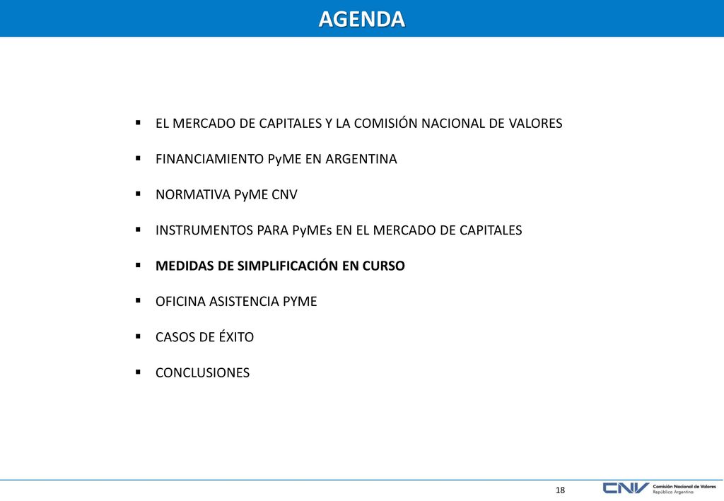 AGENDA EL MERCADO DE CAPITALES Y LA COMISIÓN NACIONAL DE VALORES