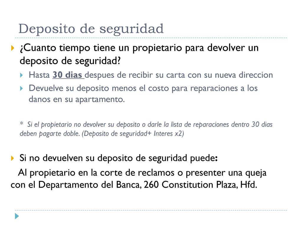 Deposito de seguridad ¿Cuanto tiempo tiene un propietario para devolver un deposito de seguridad