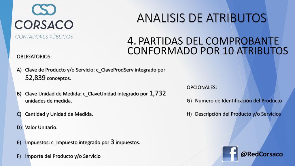 ANALISIS DE ATRIBUTOS 4. PARTIDAS DEL COMPROBANTE CONFORMADO POR 10 ATRIBUTOS. OBLIGATORIOS: