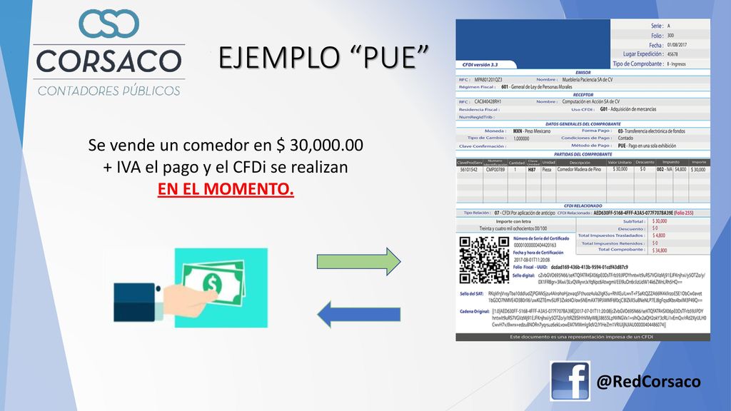 Se vende un comedor en $ 30, IVA el pago y el CFDi se realizan