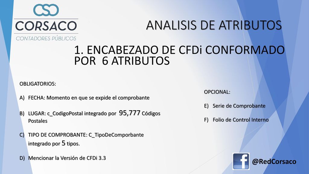 ANALISIS DE ATRIBUTOS 1. ENCABEZADO DE CFDi CONFORMADO POR 6 ATRIBUTOS