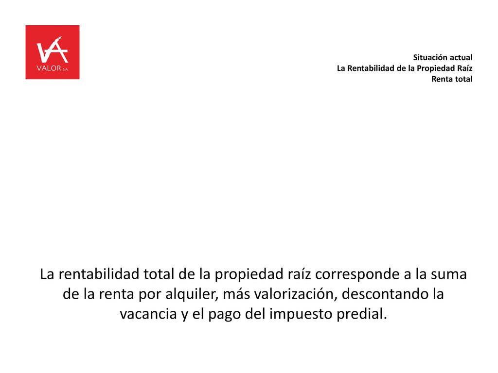 Situación actual La Rentabilidad de la Propiedad Raíz Renta total