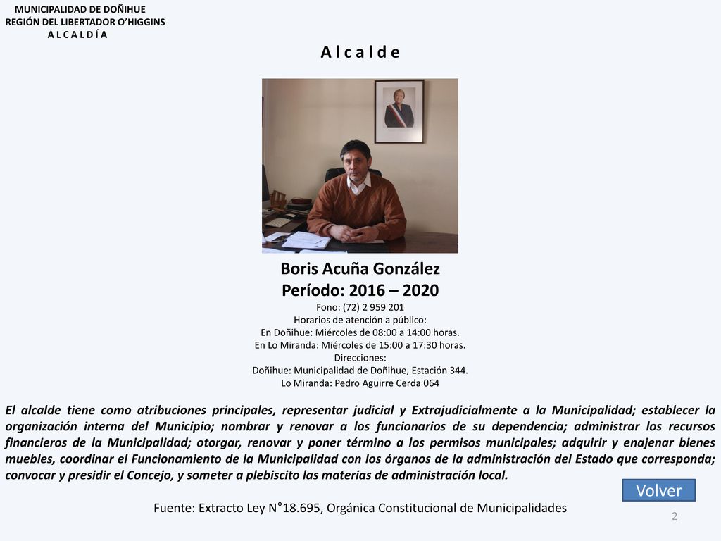 A l c a l d e Boris Acuña González Período: 2016 – 2020