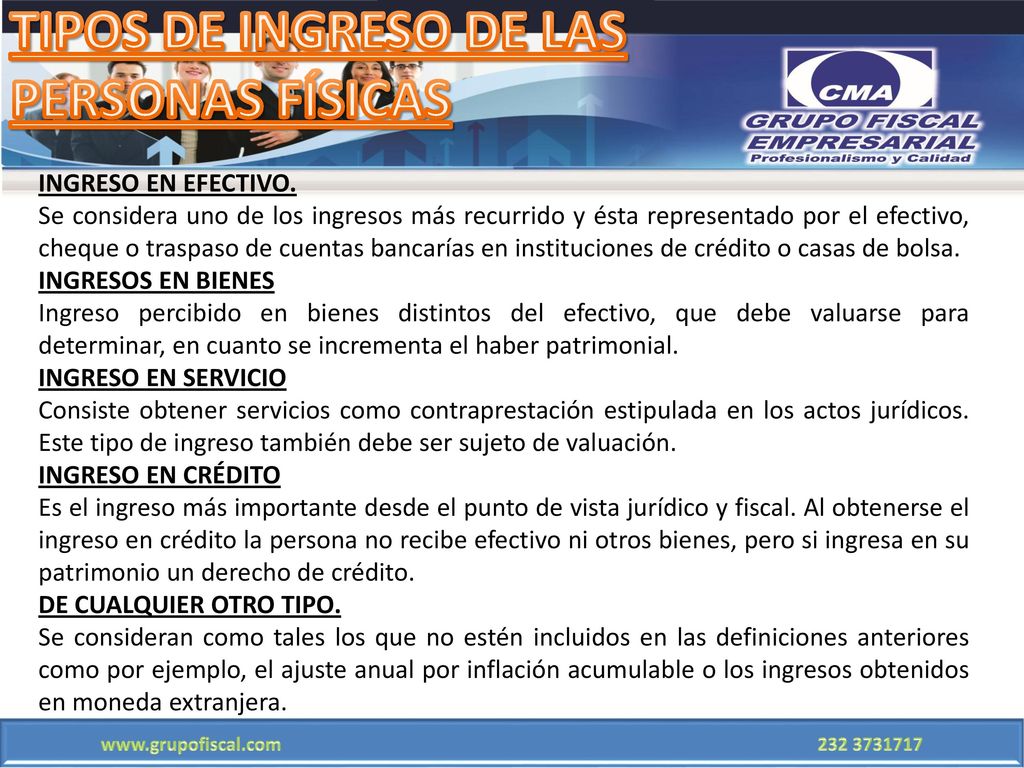 TIPOS DE INGRESO DE LAS PERSONAS FÍSICAS