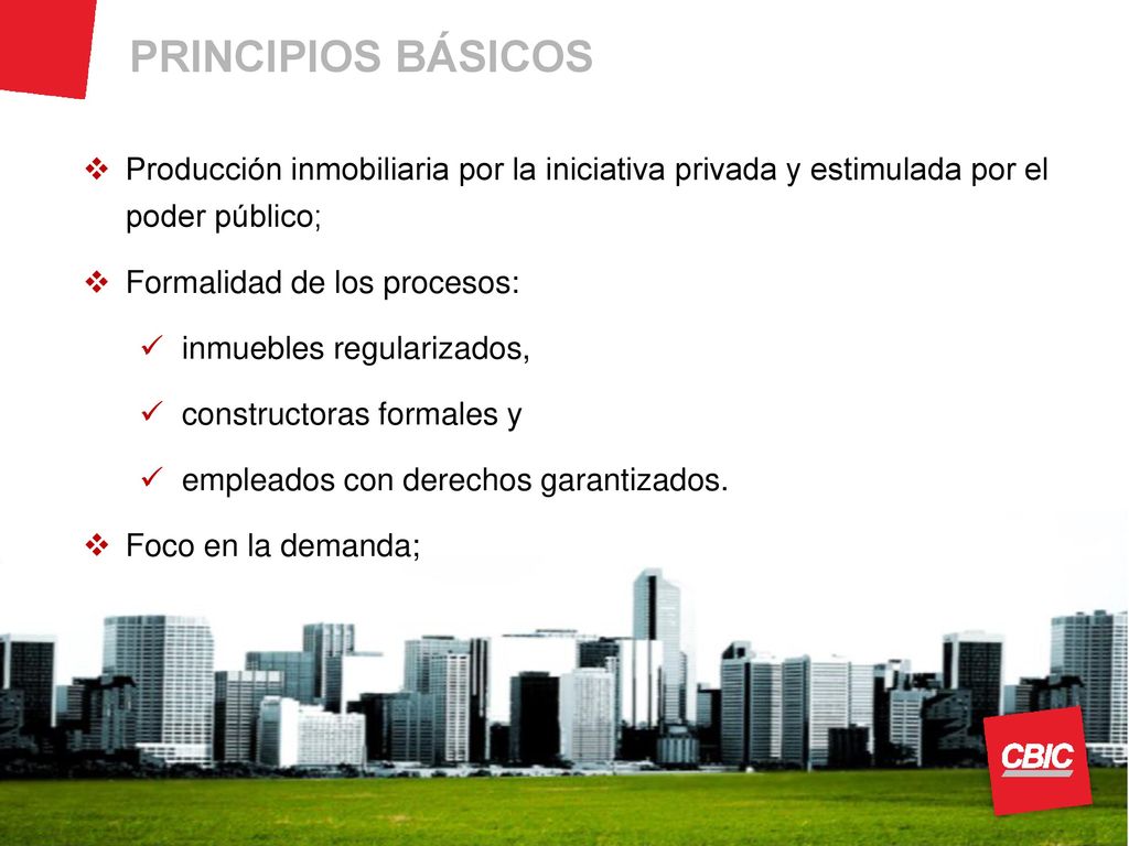 PRINCIPIOS BÁSICOS Producción inmobiliaria por la iniciativa privada y estimulada por el poder público;