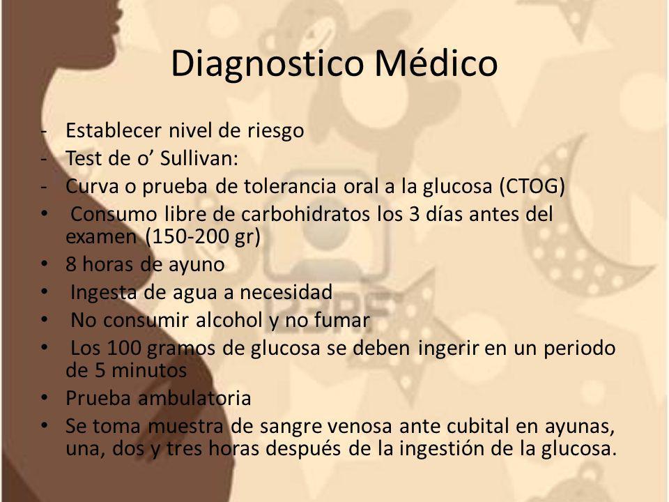 Diagnostico Médico Establecer nivel de riesgo Test de o’ Sullivan: