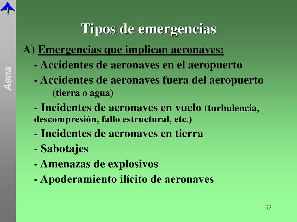 Tipos de emergencias A) Emergencias que implican aeronaves:
