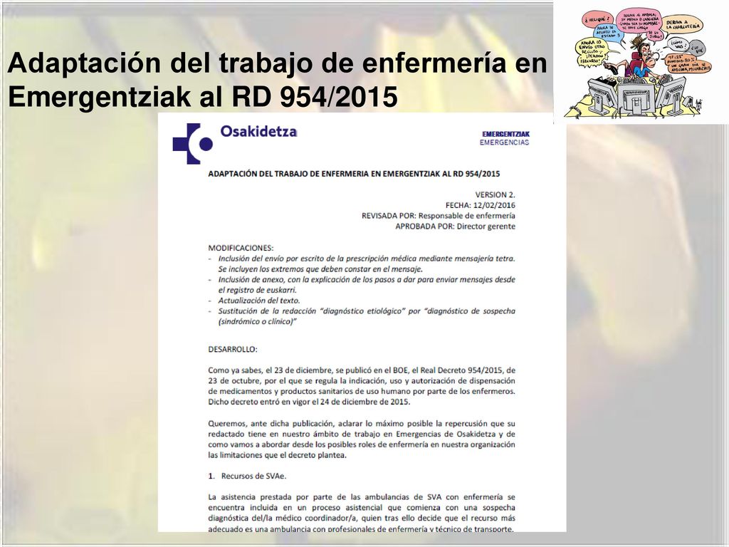 Adaptación del trabajo de enfermería en Emergentziak al RD 954/2015