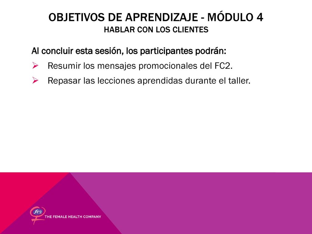 Objetivos de aprendizaje - Módulo 4 Hablar con los clientes