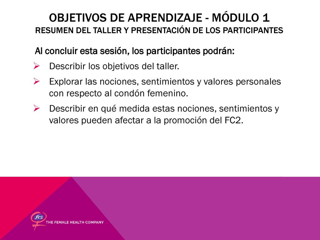 Objetivos de aprendizaje - Módulo 1 Resumen del taller y presentación de los participantes