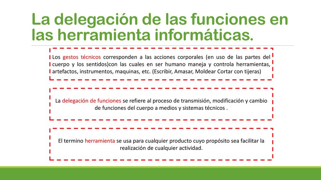 La delegación de las funciones en las herramienta informáticas.