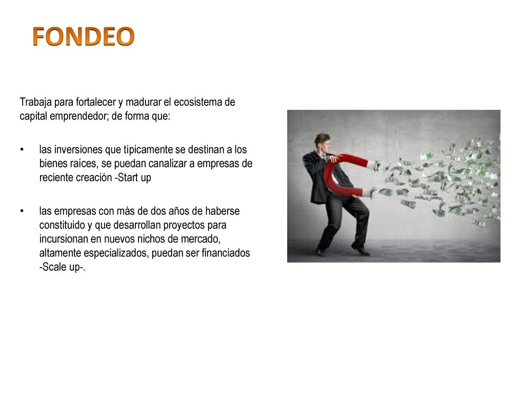 FONDEO Trabaja para fortalecer y madurar el ecosistema de capital emprendedor; de forma que: