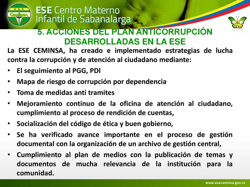 5. ACCIONES DEL PLAN ANTICORRUPCIÓN DESARROLLADAS EN LA ESE