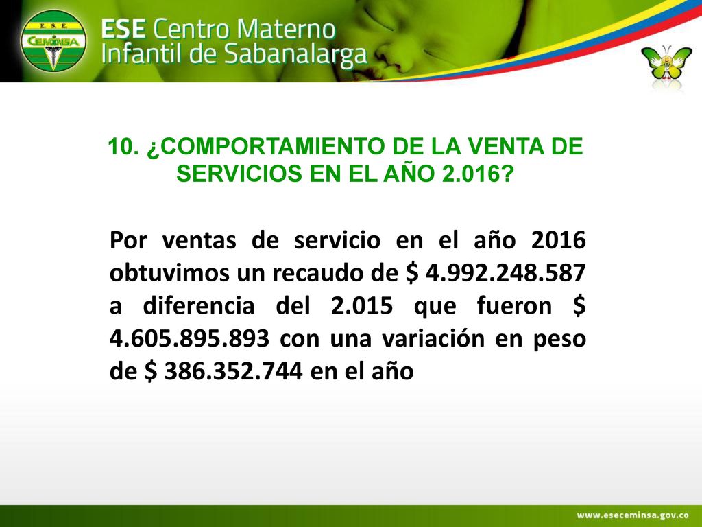10. ¿COMPORTAMIENTO DE LA VENTA DE SERVICIOS EN EL AÑO