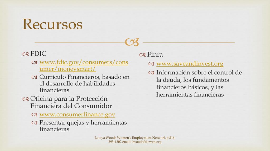 Recursos FDIC Oficina para la Protección Financiera del Consumidor