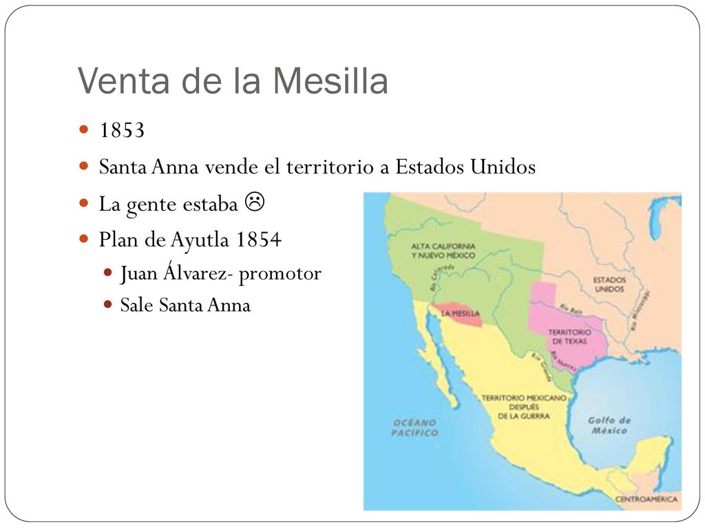 Venta de la Mesilla Santa Anna vende el territorio a Estados Unidos. La gente estaba  Plan de Ayutla