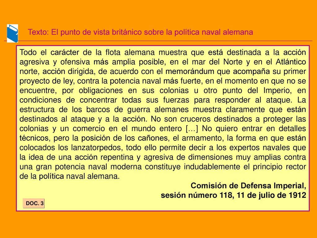Texto: El punto de vista británico sobre la política naval alemana