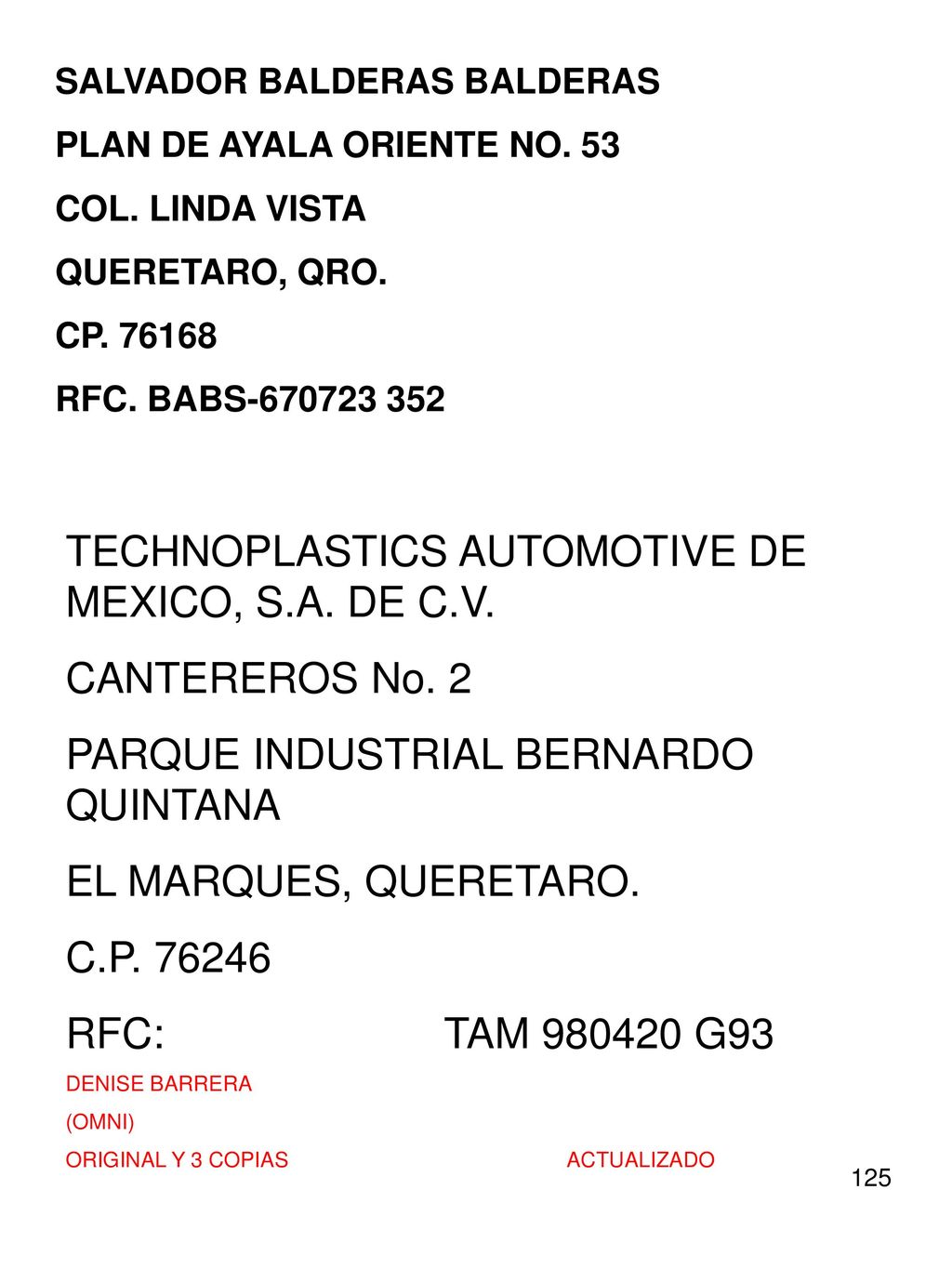 TECHNOPLASTICS AUTOMOTIVE DE MEXICO, S.A. DE C.V. CANTEREROS No. 2