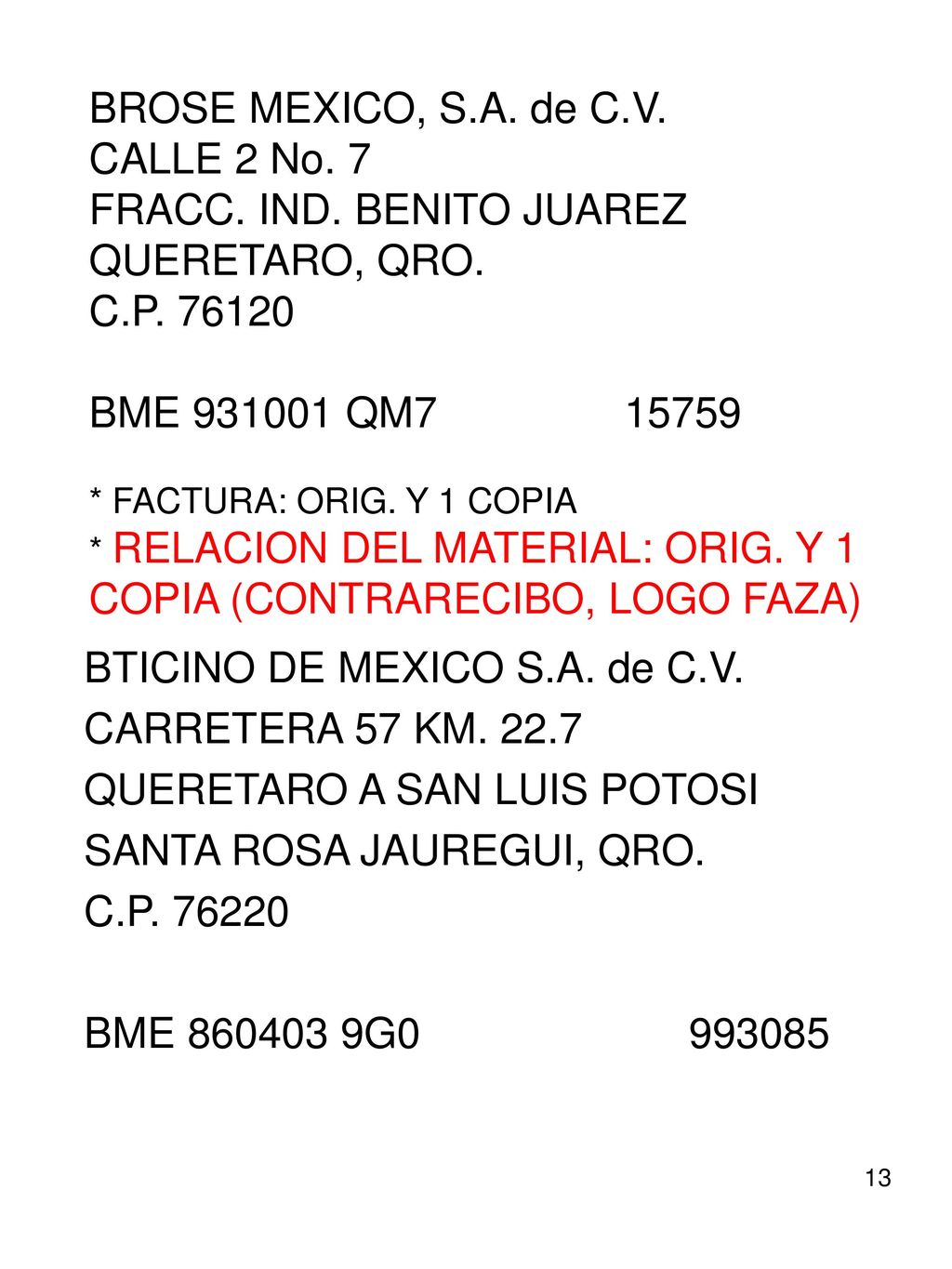 BROSE MEXICO, S. A. de C. V. CALLE 2 No. 7 FRACC. IND