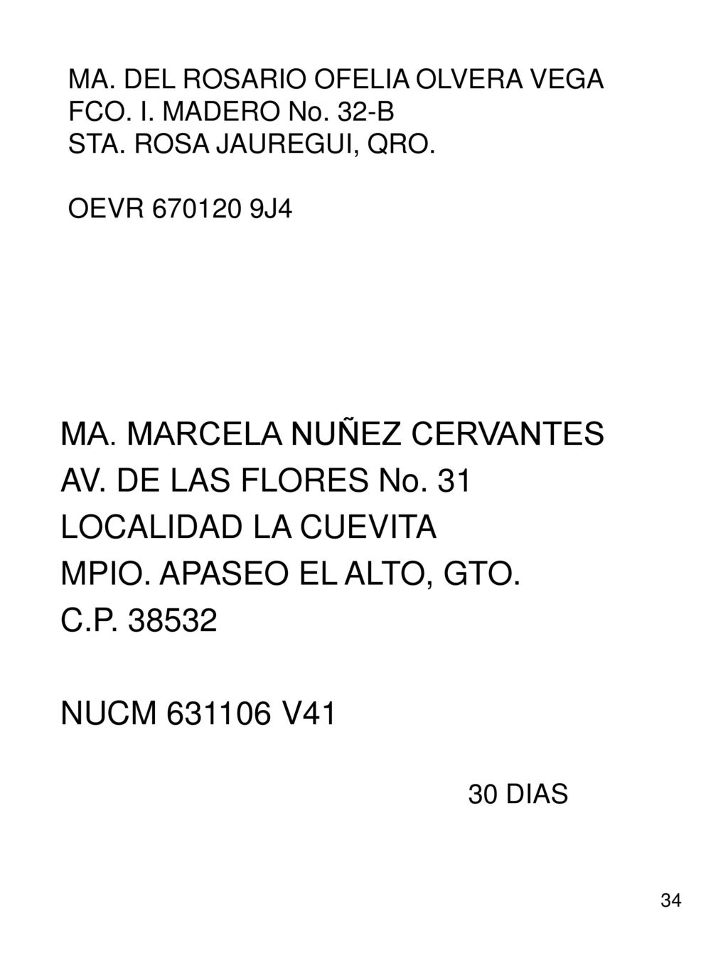 MA. MARCELA NUÑEZ CERVANTES AV. DE LAS FLORES No. 31