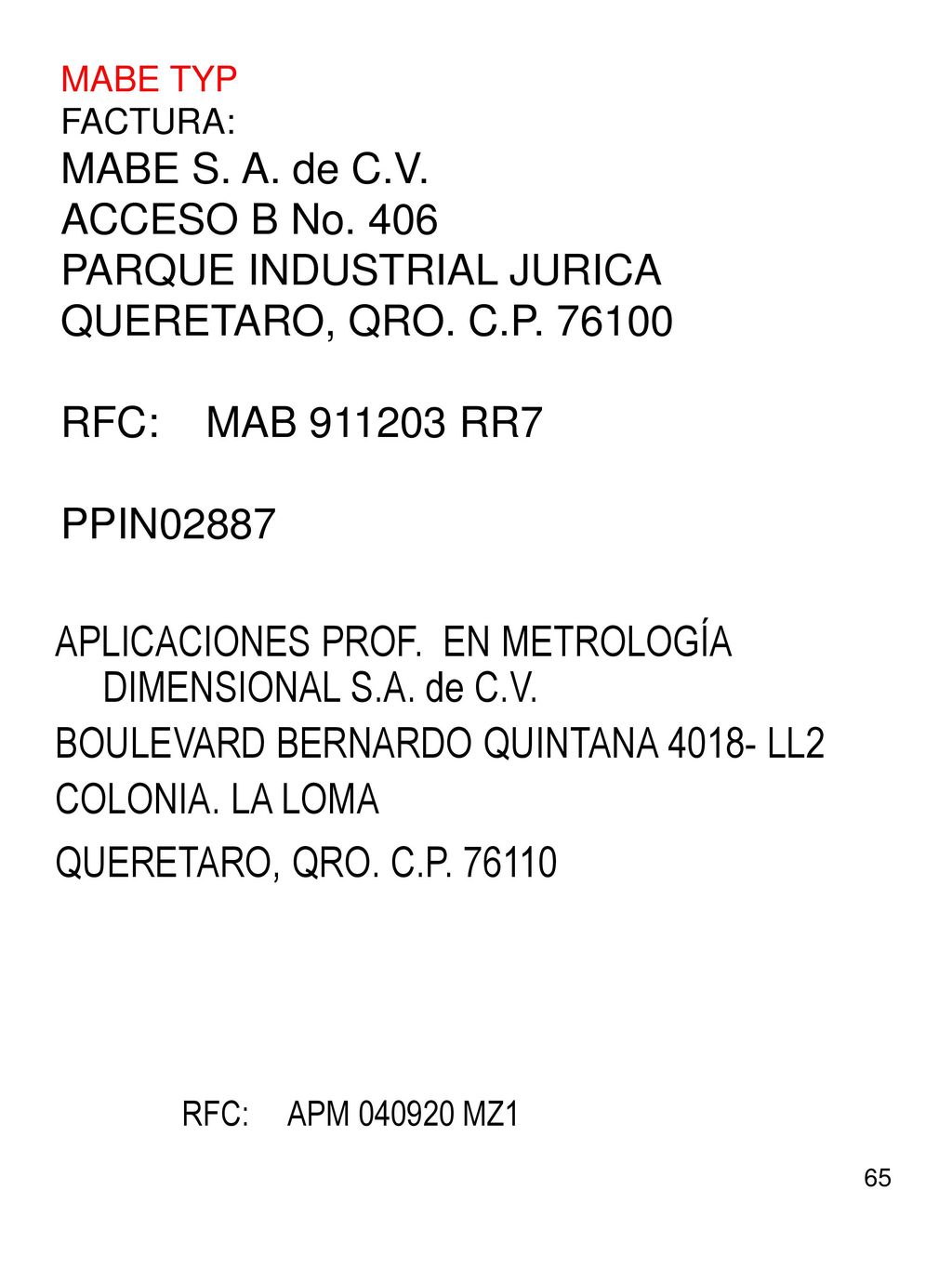 MABE TYP FACTURA: MABE S. A. de C. V. ACCESO B No