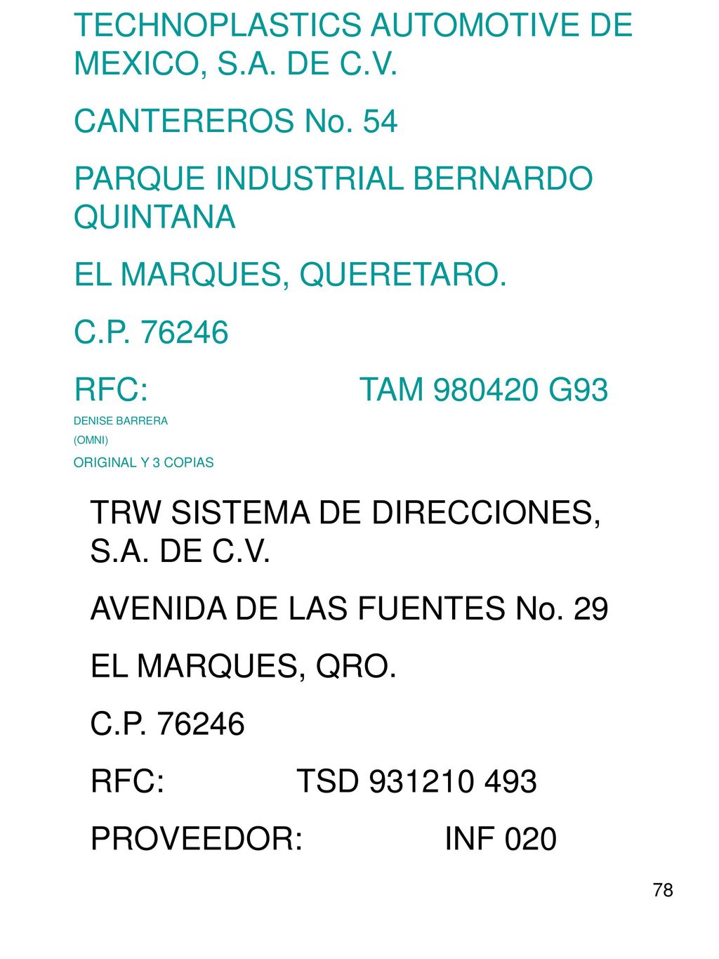 TECHNOPLASTICS AUTOMOTIVE DE MEXICO, S.A. DE C.V. CANTEREROS No. 54