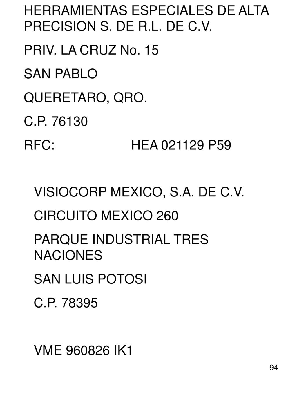 HERRAMIENTAS ESPECIALES DE ALTA PRECISION S. DE R.L. DE C.V.