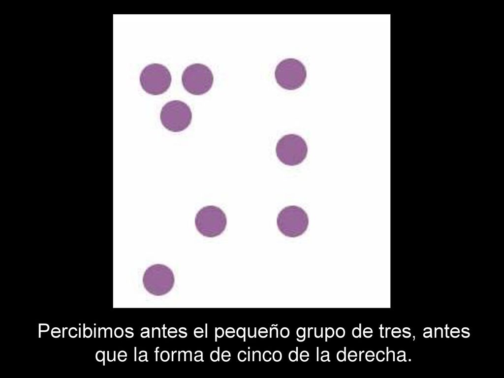 Percibimos antes el pequeño grupo de tres, antes que la forma de cinco de la derecha.