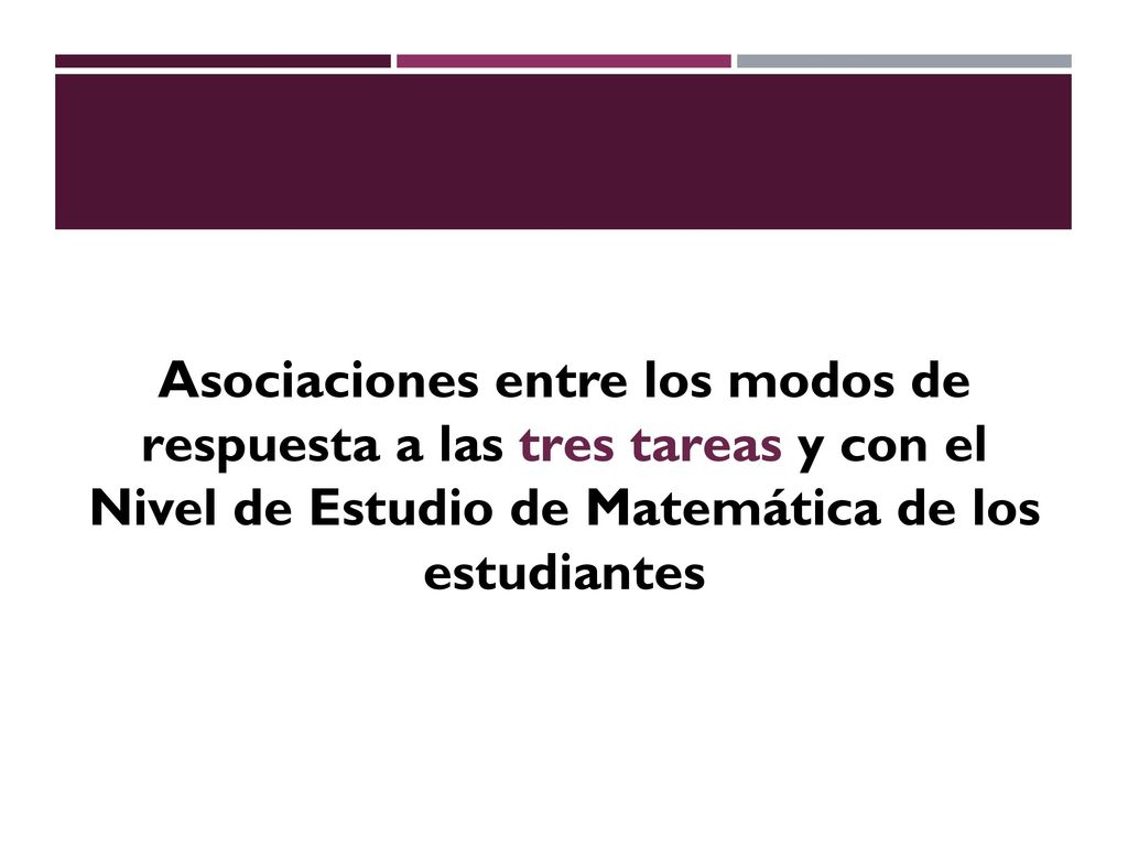 Asociaciones entre los modos de respuesta a las tres tareas y con el Nivel de Estudio de Matemática de los estudiantes