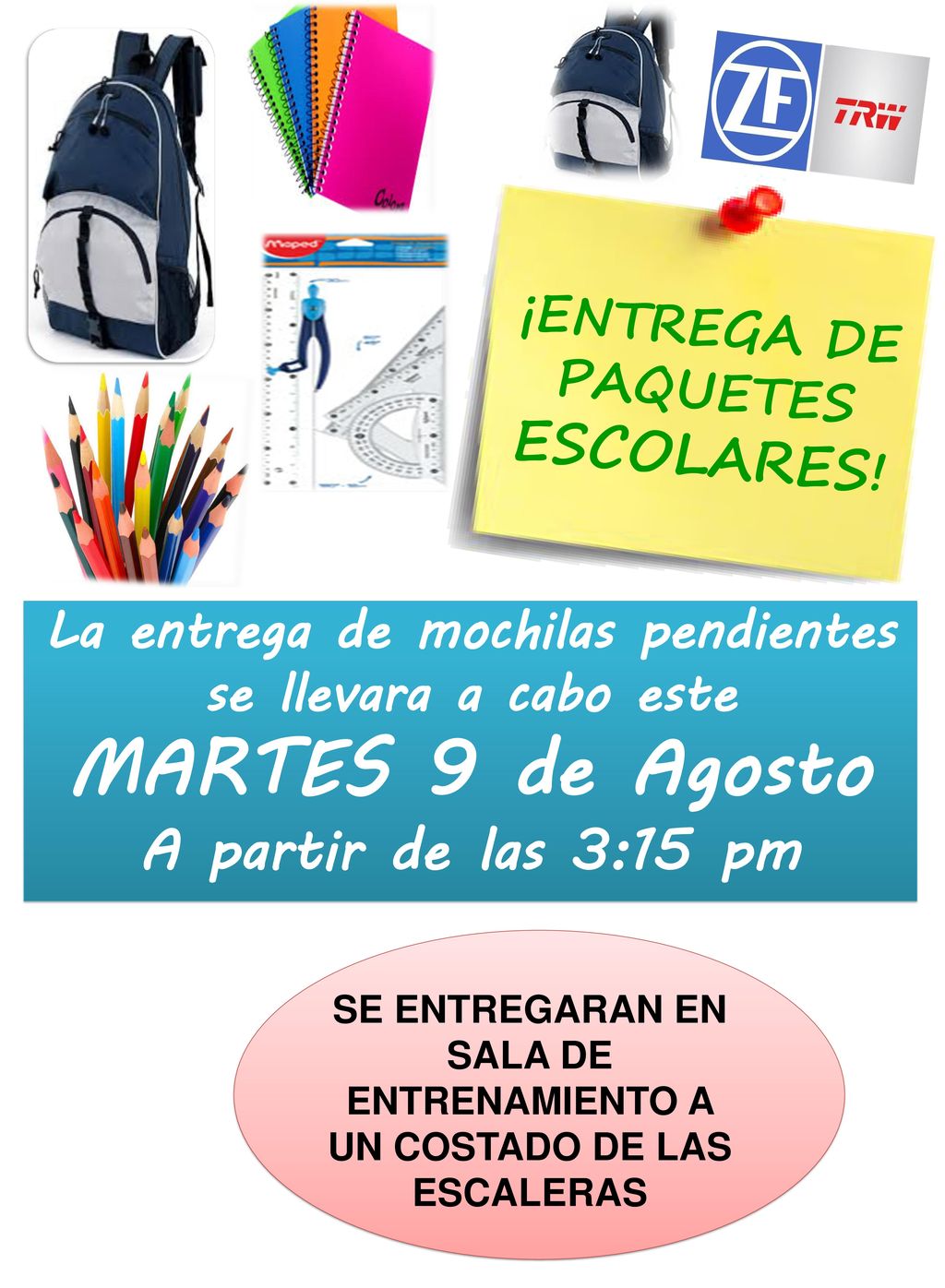 MARTES 9 de Agosto A partir de las 3:15 pm