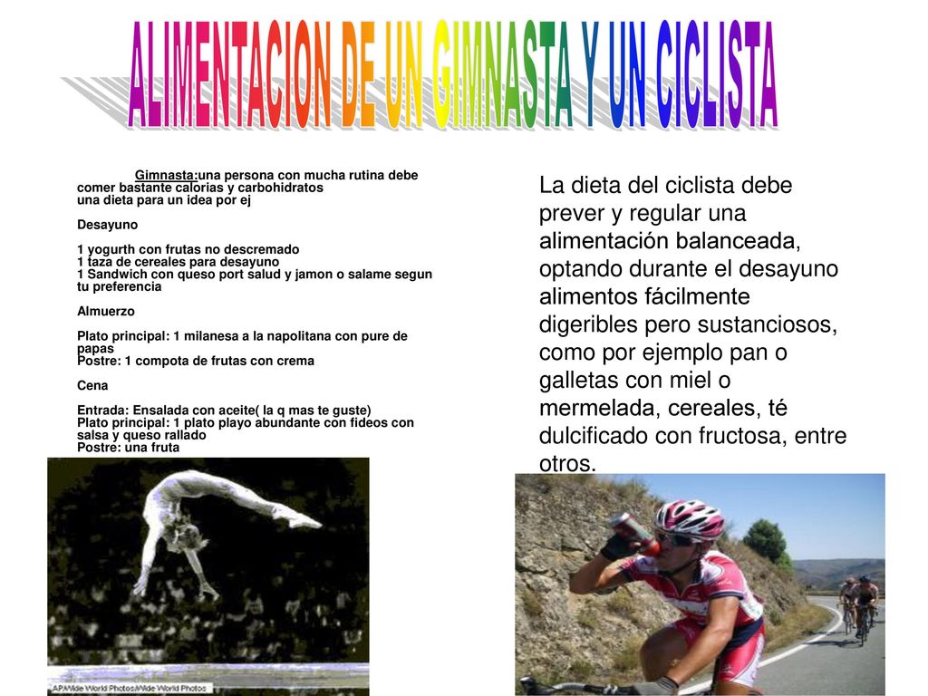 ALIMENTACION DE UN GIMNASTA Y UN CICLISTA
