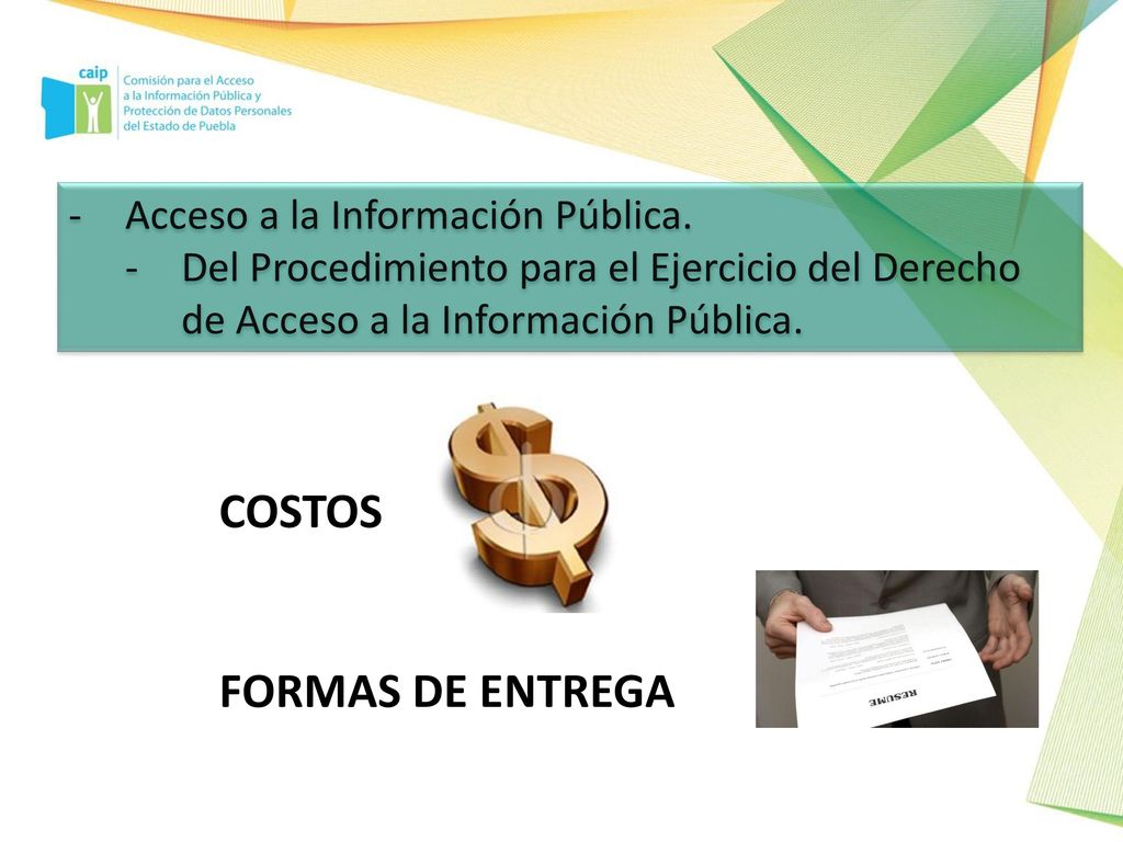 COSTOS FORMAS DE ENTREGA Acceso a la Información Pública.