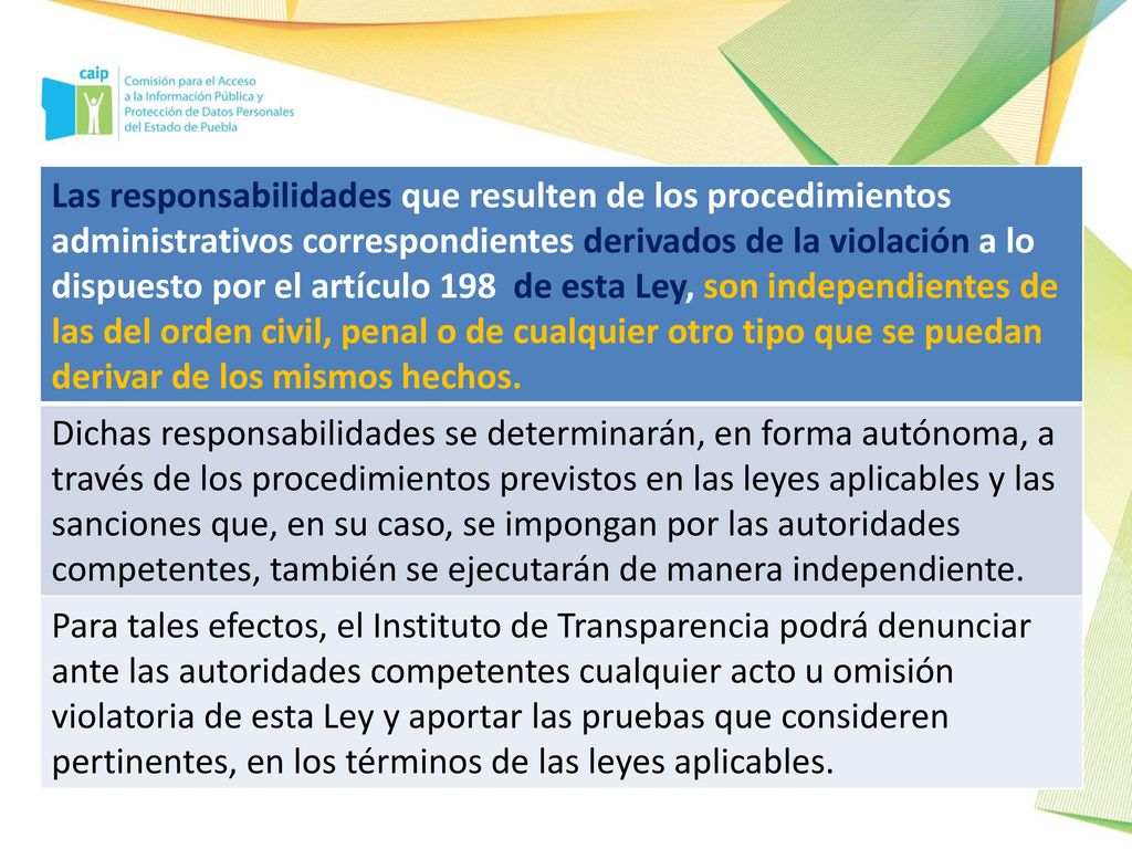 Las responsabilidades que resulten de los procedimientos administrativos correspondientes derivados de la violación a lo dispuesto por el artículo 198 de esta Ley, son independientes de las del orden civil, penal o de cualquier otro tipo que se puedan derivar de los mismos hechos.