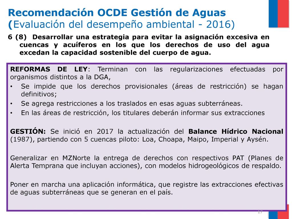 Recomendación OCDE Gestión de Aguas (Evaluación del desempeño ambiental )
