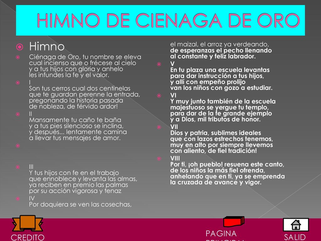HIMNO DE CIENAGA DE ORO Himno PAGINA PRINCIPAL CREDITO SALIDA