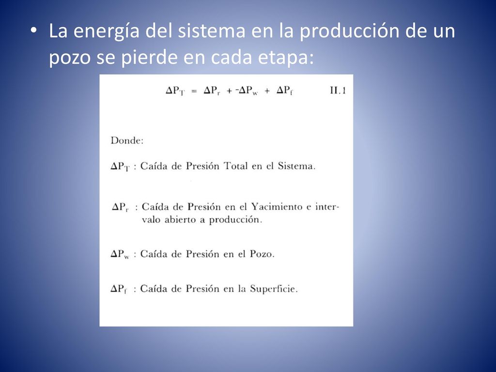 La energía del sistema en la producción de un pozo se pierde en cada etapa: