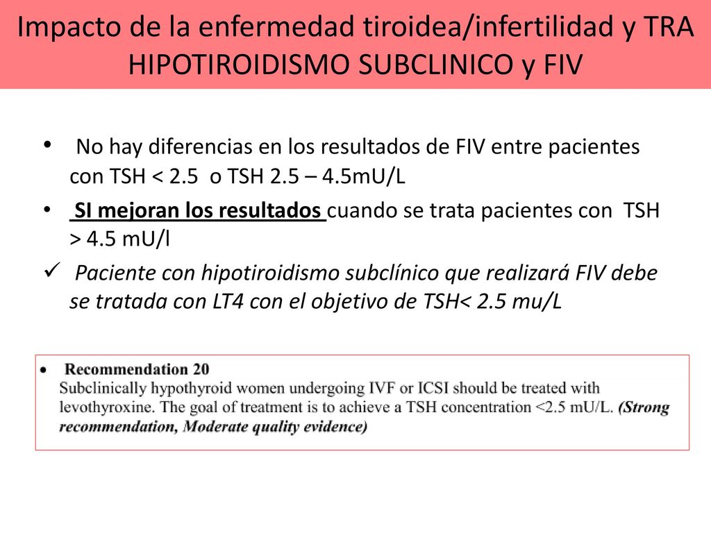 Impacto de la enfermedad tiroidea/infertilidad y TRA HIPOTIROIDISMO SUBCLINICO y FIV