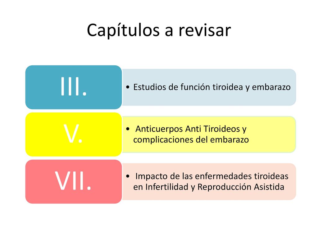 Capítulos a revisar III. Estudios de función tiroidea y embarazo V.