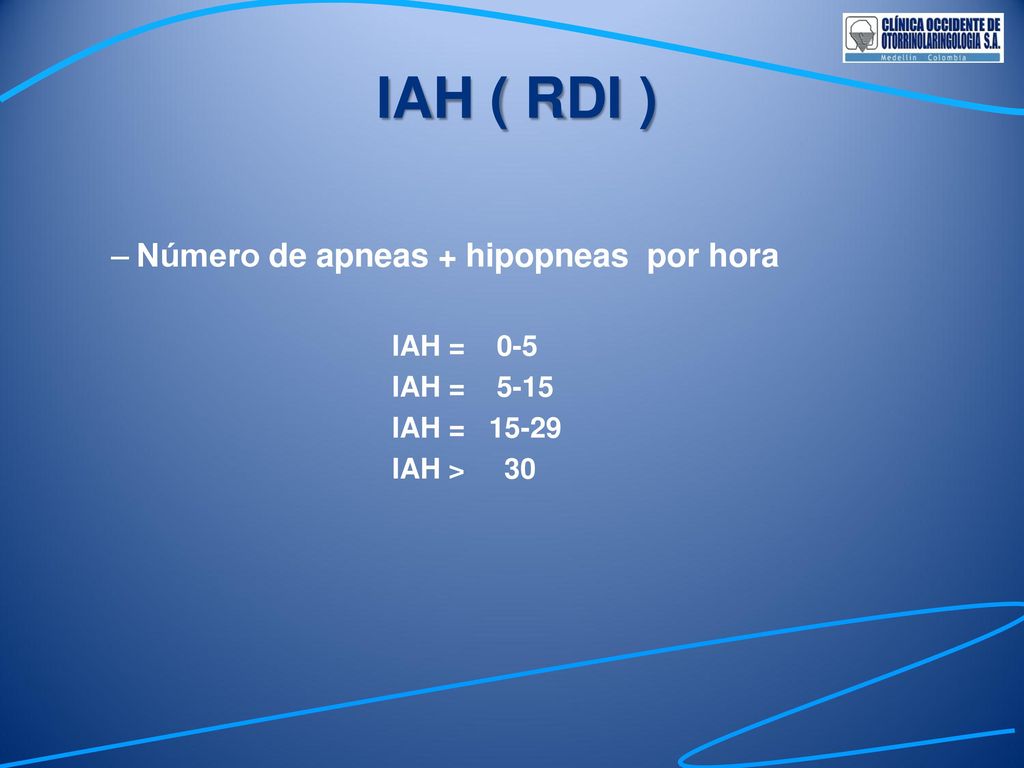 IAH ( RDI ) Número de apneas + hipopneas por hora IAH = 0-5 IAH = 5-15