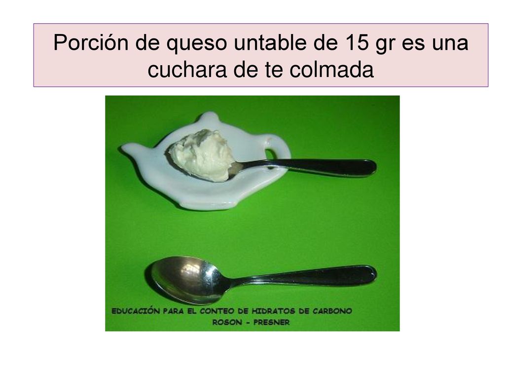 Porción de queso untable de 15 gr es una cuchara de te colmada