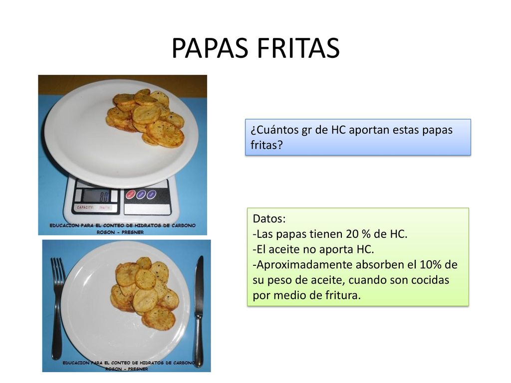 PAPAS FRITAS ¿Cuántos gr de HC aportan estas papas fritas Datos: